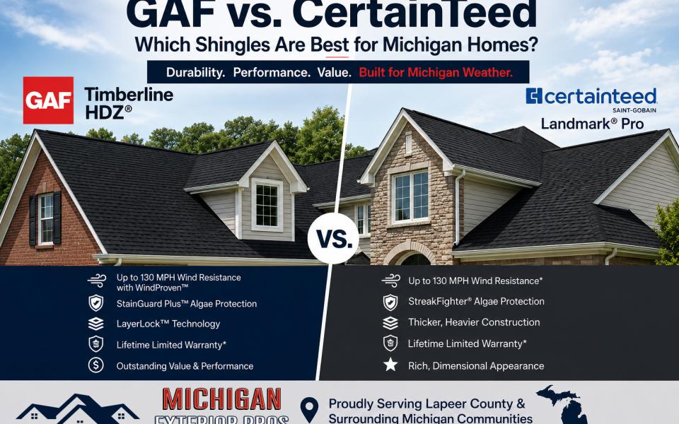 Contractor inspecting a residential asphalt roof during the fall season