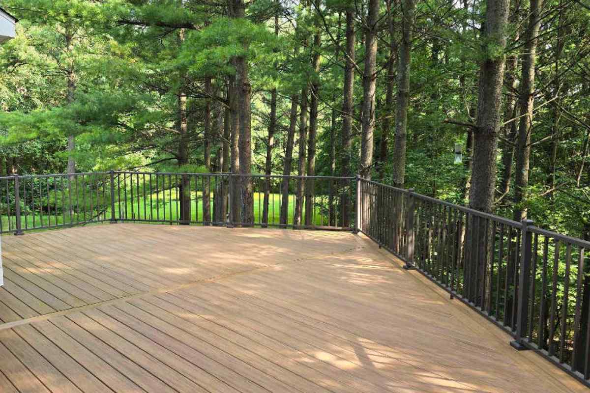 Deck stairs featuring integrated LED riser lights and secure handrails