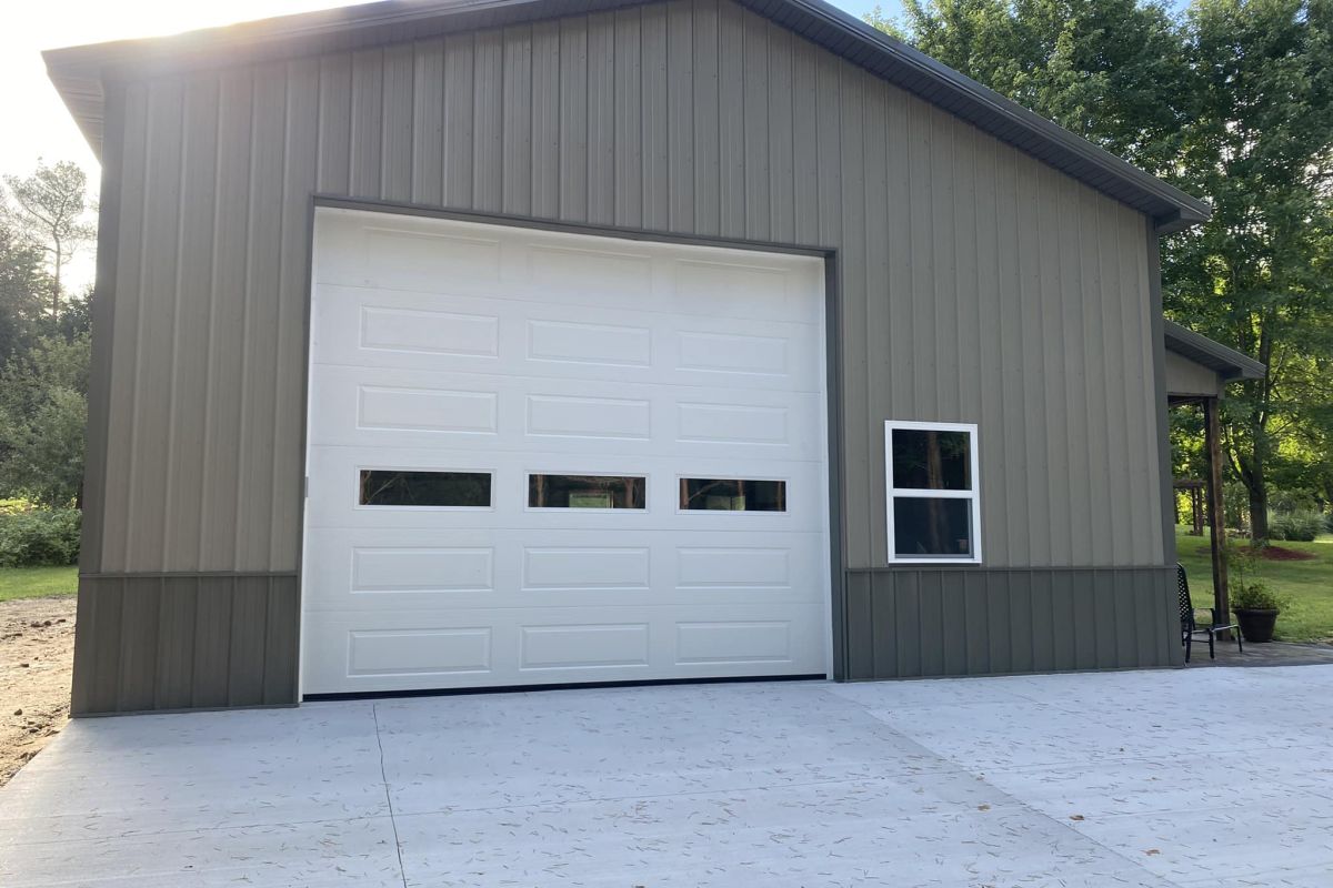 Custom multi colored (gray) pole barn built by Michigan Exterior Pros.